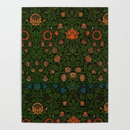 William Morris Violet, Columbine, Sunflower & Calla lily floral print textile pattern 19th century art for duvet, comforter, curtains, pillows, and home and wall decor  Poster