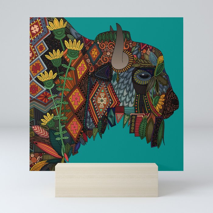 bison teal Mini Art Print
