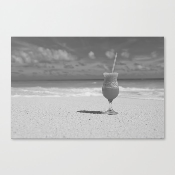 Land's End ... frozen strawberry margarita on a morning tropical beach black and white tropical island photograph - photography - photographs portrait Canvas Print