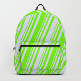 [ Thumbnail: Green & Lavender Colored Striped/Lined Pattern Backpack ]