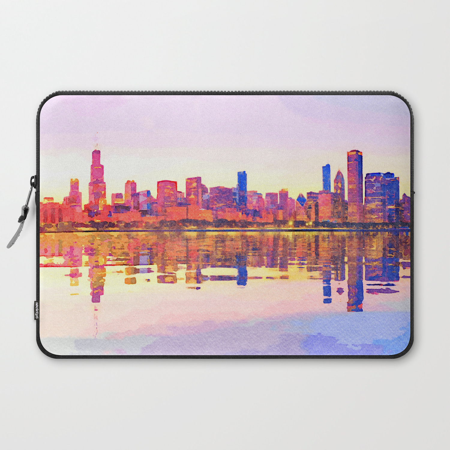 Water Color Painting Of Chicago Skyline Laptop Sleeve By