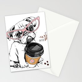 Cute Pug Puppy Pink Glasses Plastic Stationery Card