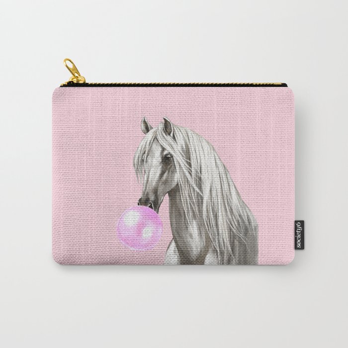 White Horse with Bubble Gum in Pink Carry-All Pouch