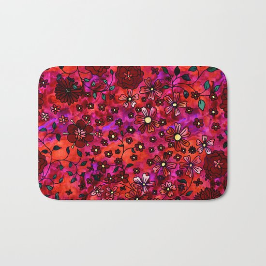 Red Small Flowers Bath Mat