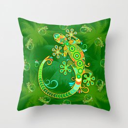 Gecko Lizard Colorful Tattoo Style Throw Pillow
