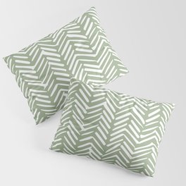Boho, Abstract, Herringbone Pattern, Sage Green and White Pillow Sham