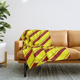 [ Thumbnail: Dark Red and Yellow Colored Lines/Stripes Pattern Throw Blanket ]
