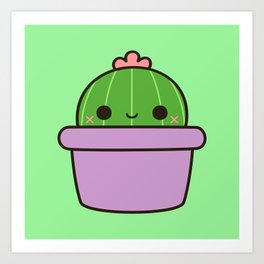 Cute cactus in purple pot Art Print | Illustration, Digital, Nature, Vector 