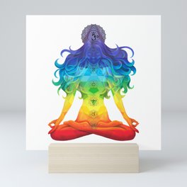 Woman with Colored Chakras in Lotus Position Mini Art Print
