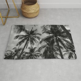 Tropical Jungle Palm Trees in Black and White Rug