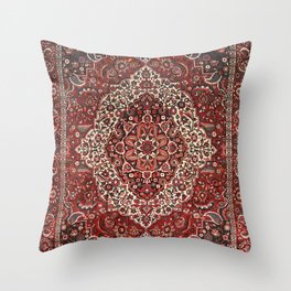 Persian Bakhtiari Old Century Authentic Colorful Deep Dark Red Tan Vintage Patterns Throw Pillow
