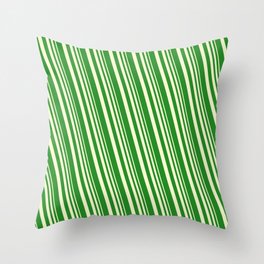 [ Thumbnail: Light Yellow and Forest Green Colored Lines/Stripes Pattern Throw Pillow ]