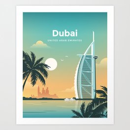 Dubai United Arab Emirates Vector Travel Print Art Print