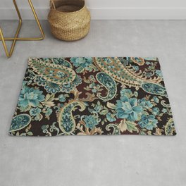 Brown Turquoise Paisley Floral Rug