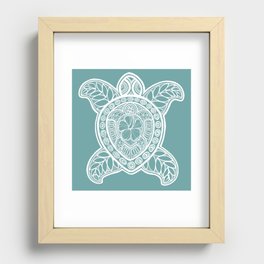 Pasifika Turtles - white on aqua Recessed Framed Print