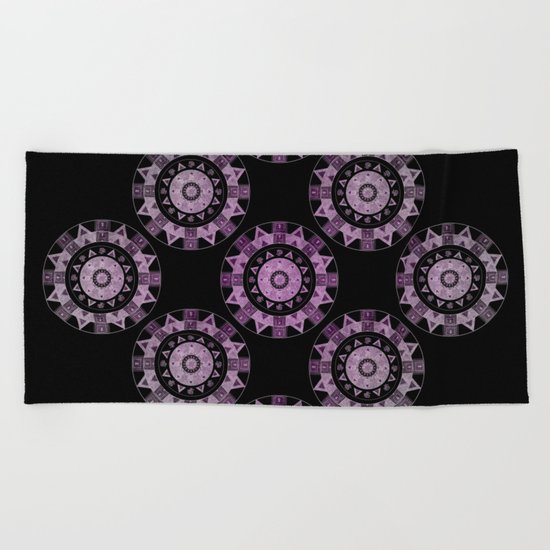 Ethnic mandalas in purple Beach Towel