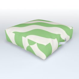 Retro Wavy Abstract Swirl Pattern in Green & White Outdoor Floor Cushion