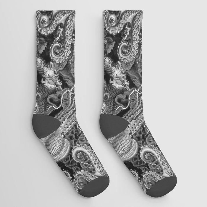 The Kraken (Black & White, Square) Socks