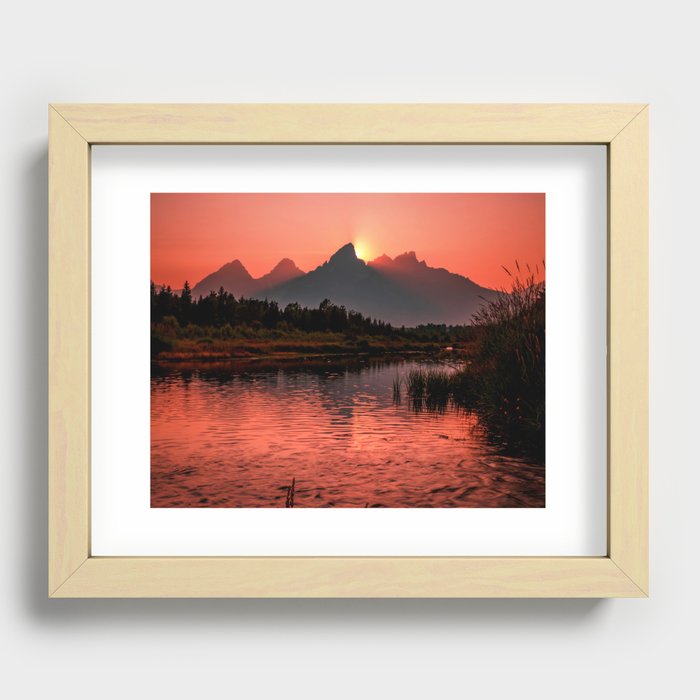 Grand Tetons Red Fire Mountain Landscape Recessed Framed Print