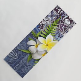 Blue Hawaiian Tapa and Plumeria Yoga Mat