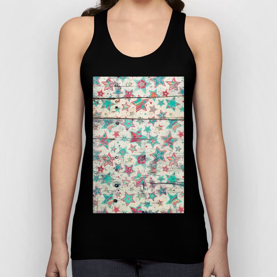Grunge Stars on Shabby Chic White Painted Wood Unisex Tank Top
