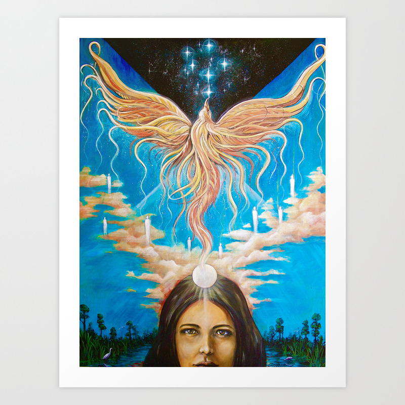 Ascension Orange Phoenix Soul Turquoise Blue Sky Clouds Stars Pleiades Sun Sunset Art Print By Carrie Visionary Society6