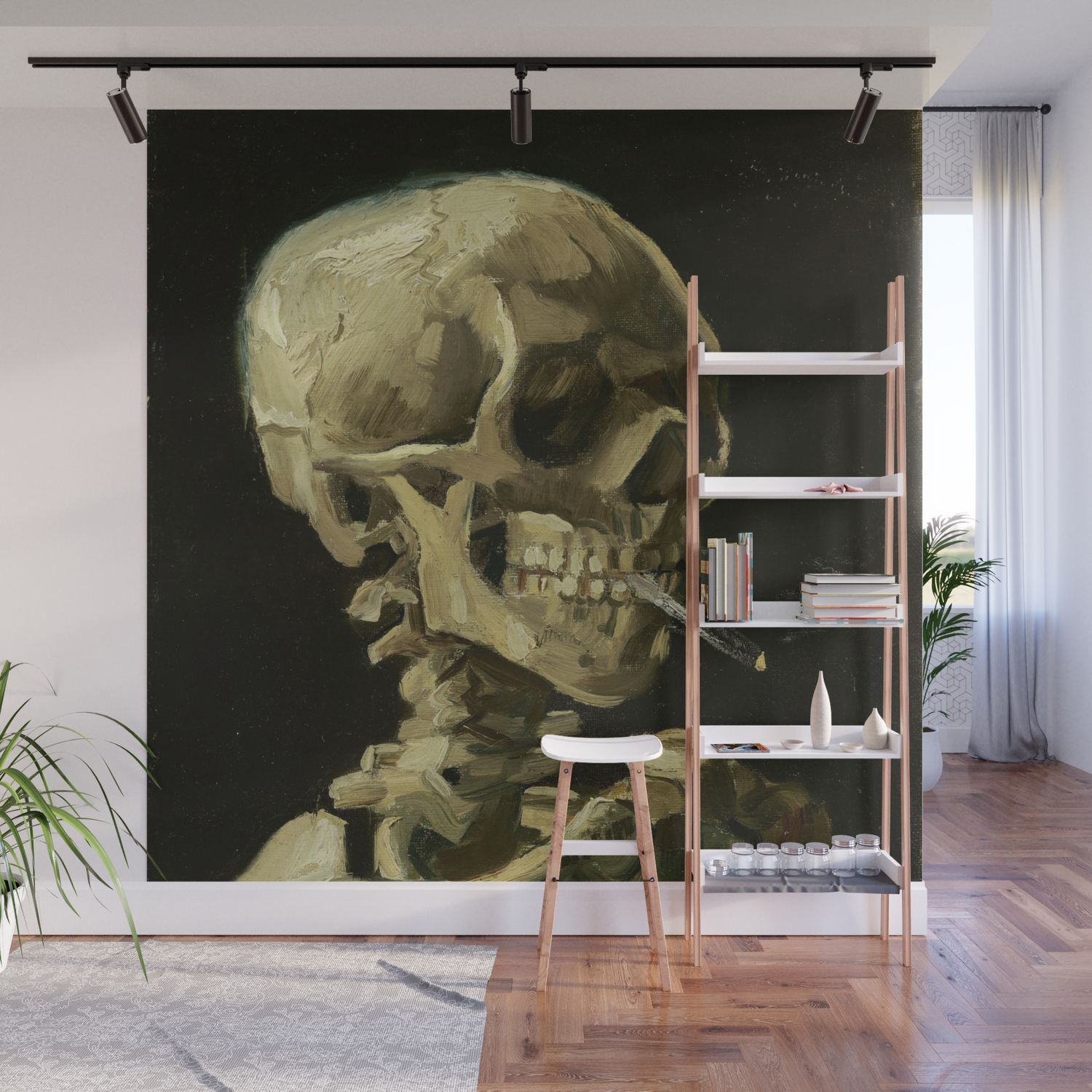 Skull Of A Skeleton With Burning Cigarette By Vincent Van Gogh Wall Mural By Palazzoartgallery Society6