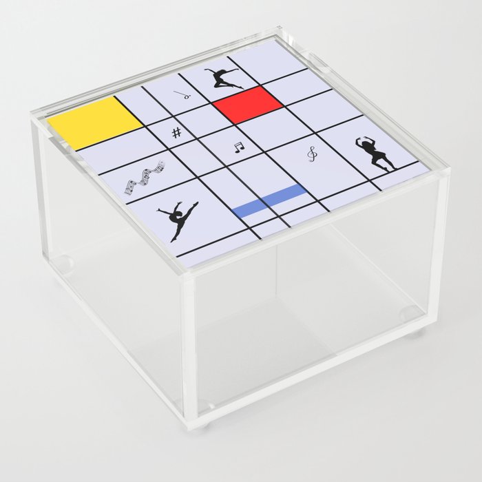 Dancing like Piet Mondrian - Composition with Red, Yellow, and Blue on the light violet background Acrylic Box