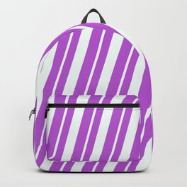 [ Thumbnail: Orchid & Mint Cream Colored Striped Pattern Backpack ]