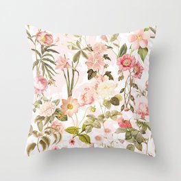 Vintage & Shabby Chic - Pink Sepia Summer Flowers Throw Pillow