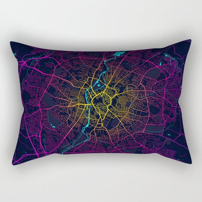 Leicestershire City Map of England - Neon Rectangular Pillow