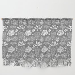 Grey And White Coral Silhouette Pattern Wall Hanging