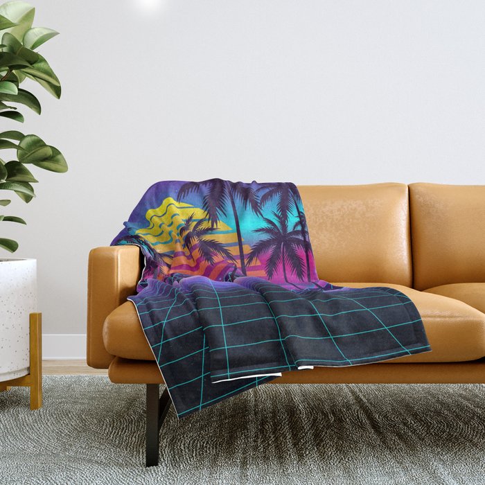 Radiant Sunset Synthwave Throw Blanket
