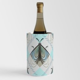 Grey and turquoise Argyle pattern with moths Wine Chiller