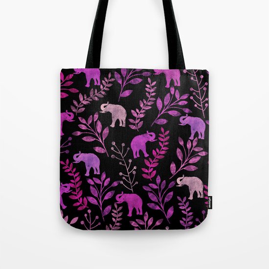 Watercolor Flowers & Elephants III Tote Bag