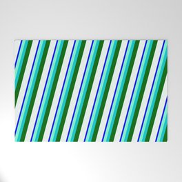 [ Thumbnail: Blue, Aquamarine, Dark Turquoise, Dark Green & Mint Cream Colored Stripes/Lines Pattern Welcome Mat ]