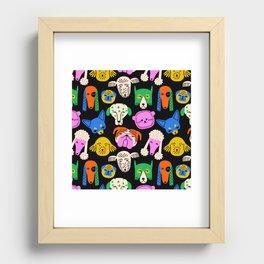 Funny colorful dog cartoon pattern Recessed Framed Print