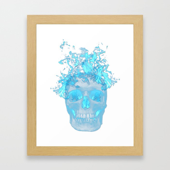 Blue Flame Skull Framed Art Print