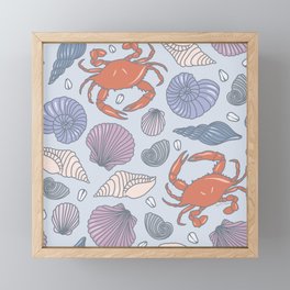 Seashells & Red Crabs - Pastel purple and blue Framed Mini Art Print