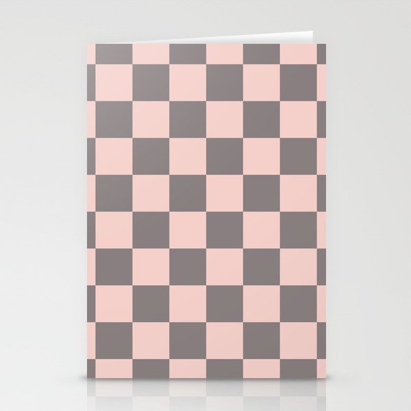 Gray and Pink Checkerboard Stationery Cards