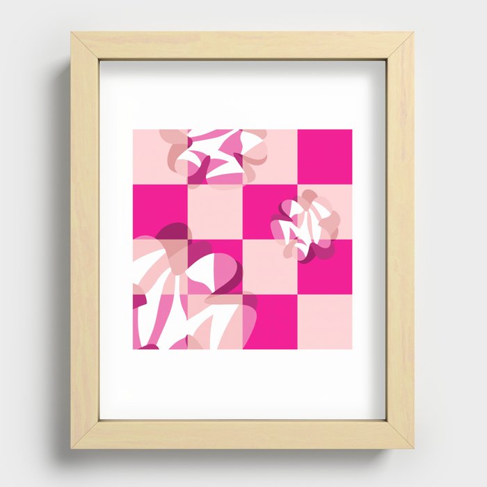 Liquid melting flowers in pink tones checkerboard 2 Recessed Framed Print