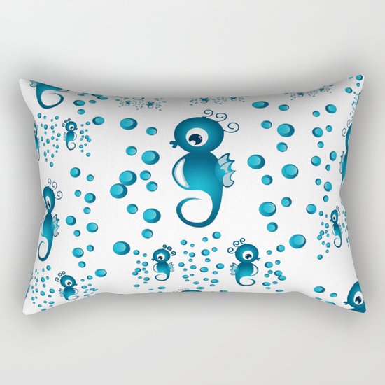 seahorses pattern in blue Rectangular Pillow