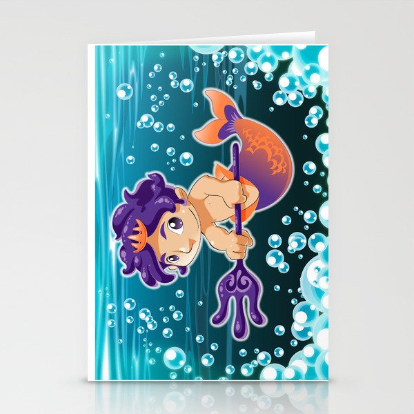 Baby triton with trident in his hands. Stationery Cards