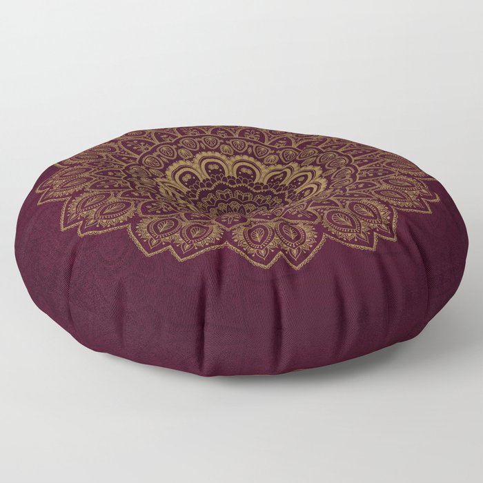 Gold Mandala on Royal Red Background Floor Pillow