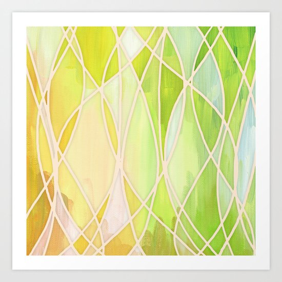 Lemon & Lime Love - abstract painting in yellow & green Art Print