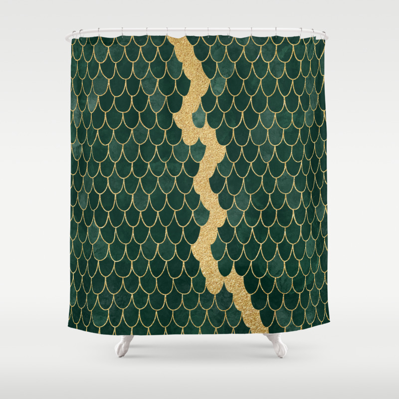 Mermaid Fin Gold Streak Emerald Green Glittery Scale Watercolor