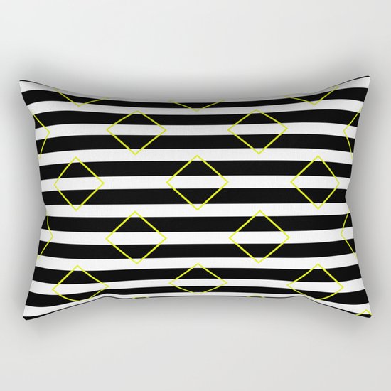 Black And White Stripes And Yellow Squares Pattern Rectangular Pillow