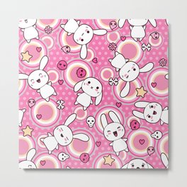 Kawaii Pink Bunny Metal Print | Bunny, Kawaii, Funny, Cartoon, Fantasy, Emoji, Cuteskulls, Bugsbunny, Digital, Rabbit 