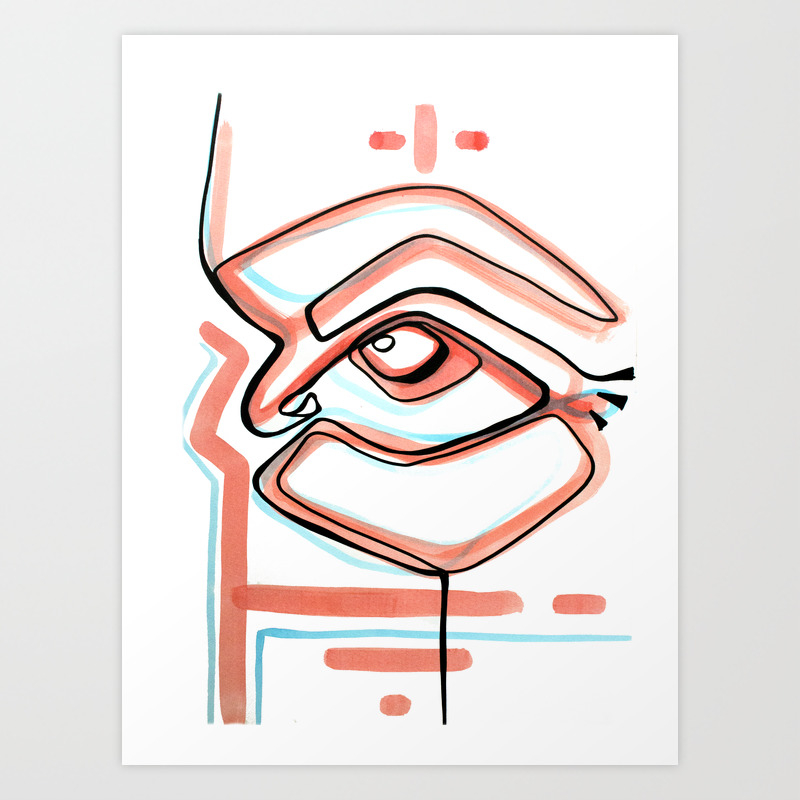Abstract Open Eye Line Drawing With Red And Blue Art Print By