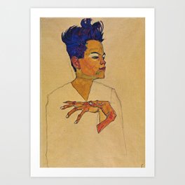Egon Schiele  -  Self Portrait With Hands On Chest Art Print